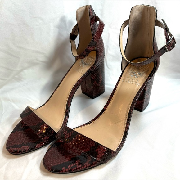 Vince Camuto Beah Snakeskin Burgundy Low Heel Sandals Size 8 - Picture 2 of 7